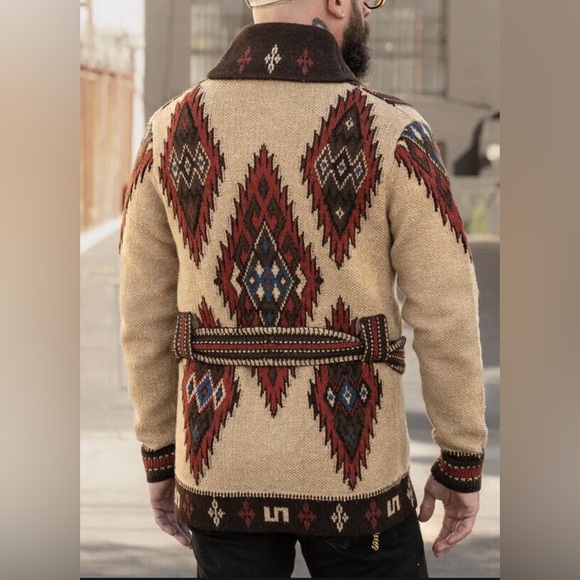 RRL Ralph Lauren Jacquard Knit Ranch Belted Cardigan M Navajo NWOT HTF! - Picture 6 of 16